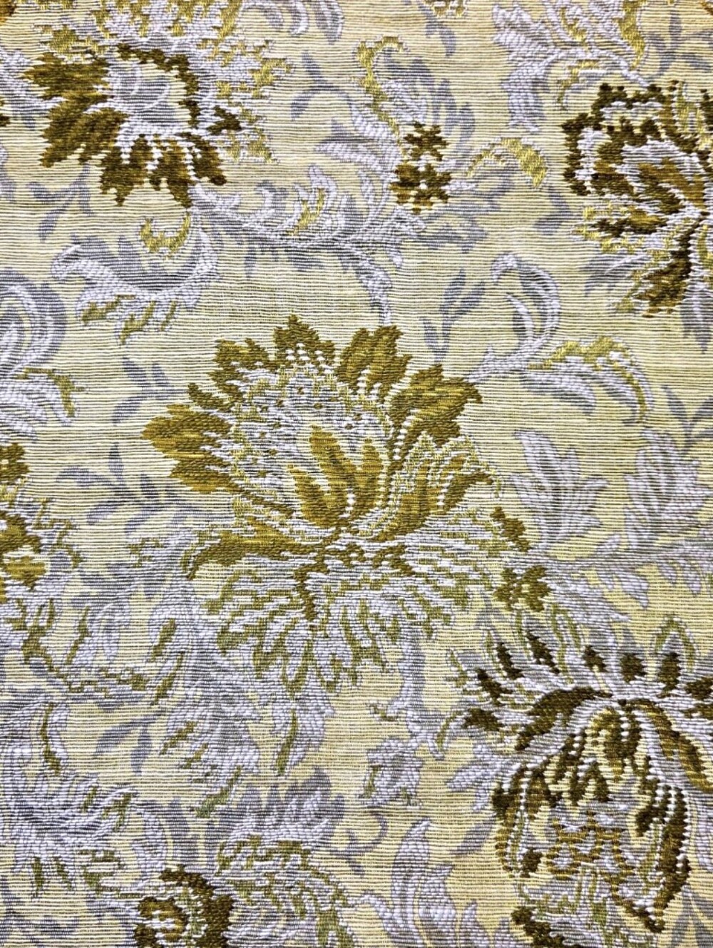Vintage Floral Jacquard Upholstery Fabric Olive Green Gold 8.5 Yards x 56"